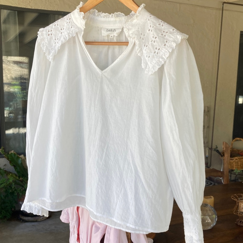 ba&sh White Eyelet Lace Collar Blouse